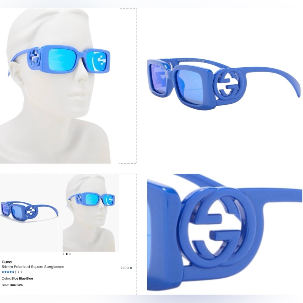 GUCCI SUNGLASSES STRIKING BLUE RECTANGULAR SUNGLASSES WITH BLUE MIRROR LENSES - Picture 7 of 16